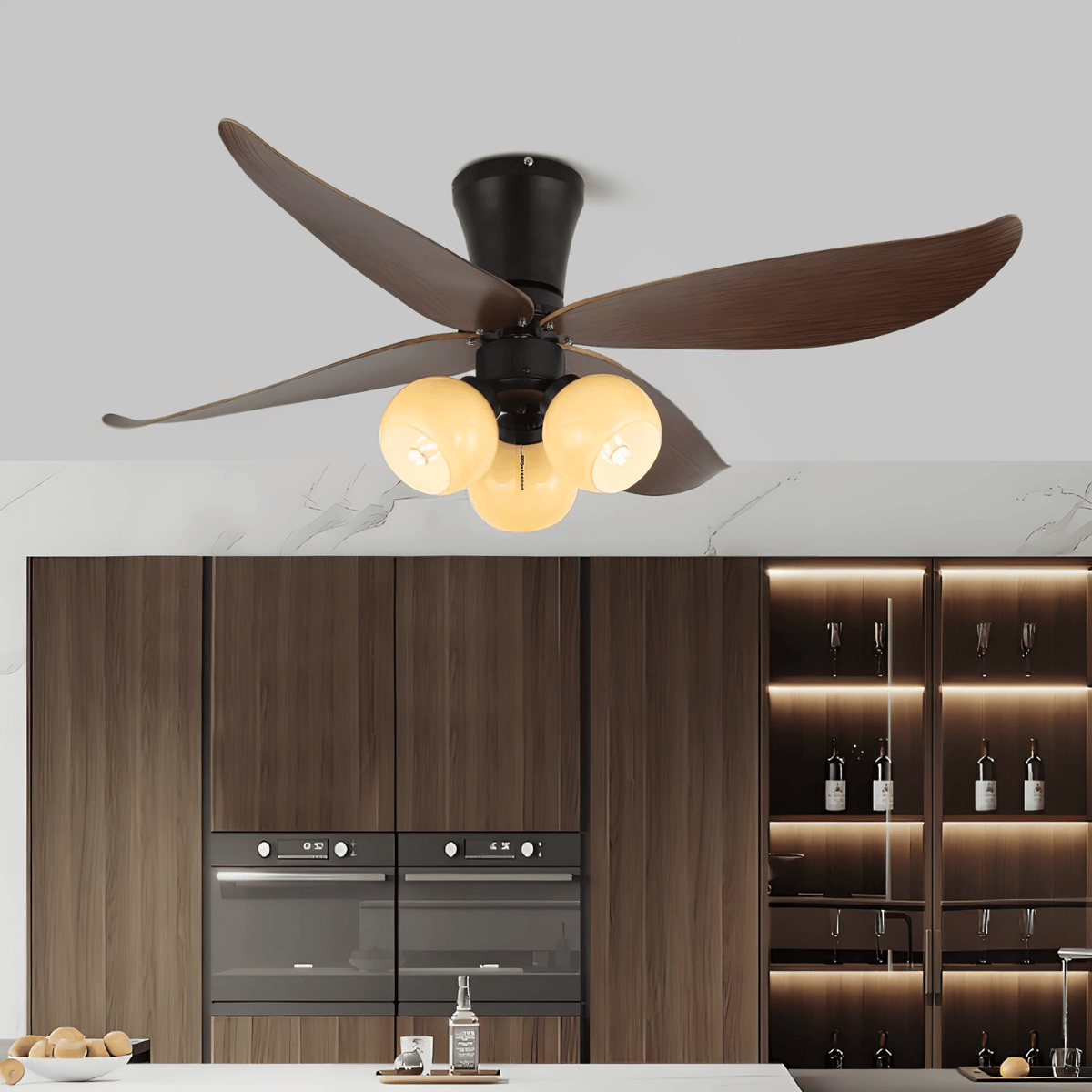 Scandinavische Plafondventilator met Verlichting Hout & Glas Design 90cm | Sansoti