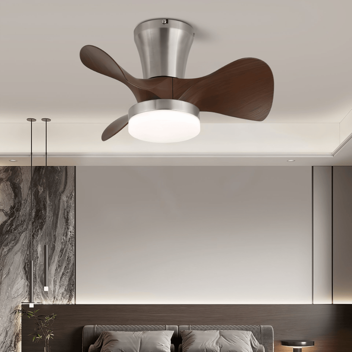 Moderne Plafondventilator met Verlichting en Houten Bladen – 3 Snelheden & Afstandsbediening 55cm | Sansoti