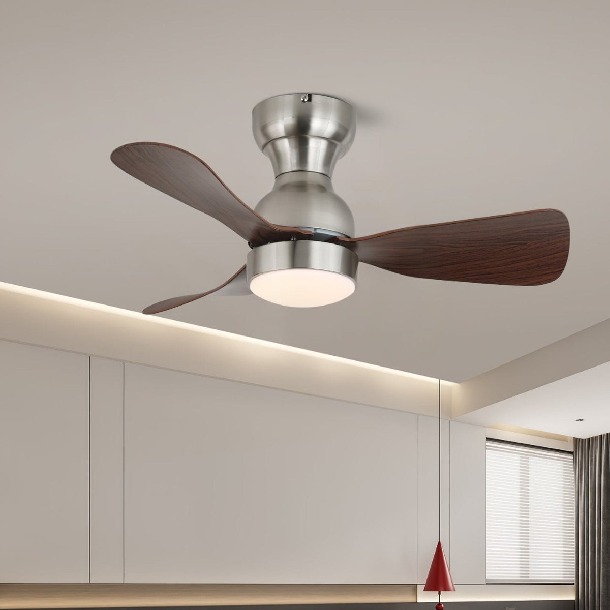 Moderner Deckenventilator mit Beleuchtung Holzoptik Durchmesser 70cm Leises Design mit Fernbedienung 6 Geschwindigkeiten | Sansoti