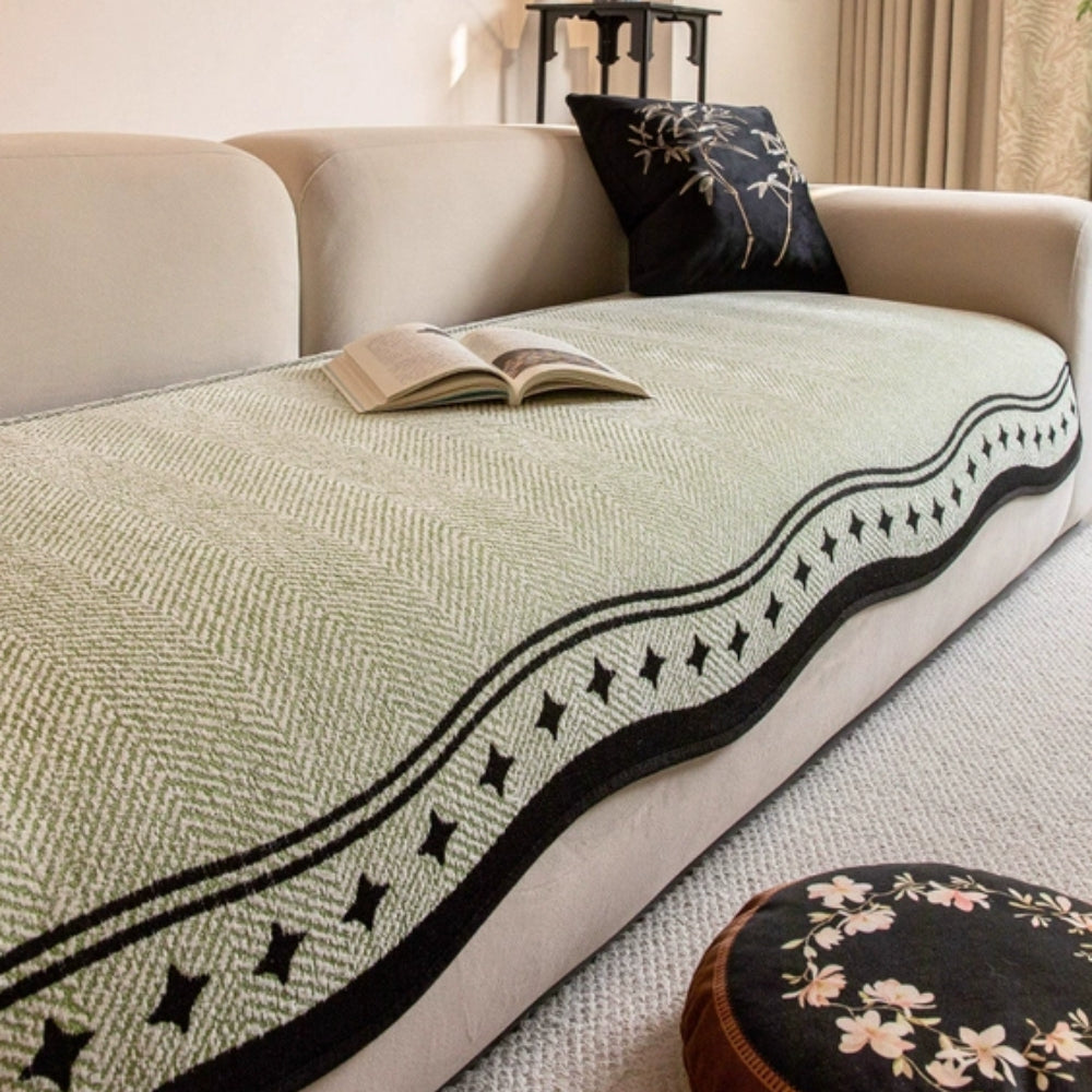 Wavy Non-Slip Sofa Cover - Modern Furniture Protection with Decorative Wave Edge | Sansoti