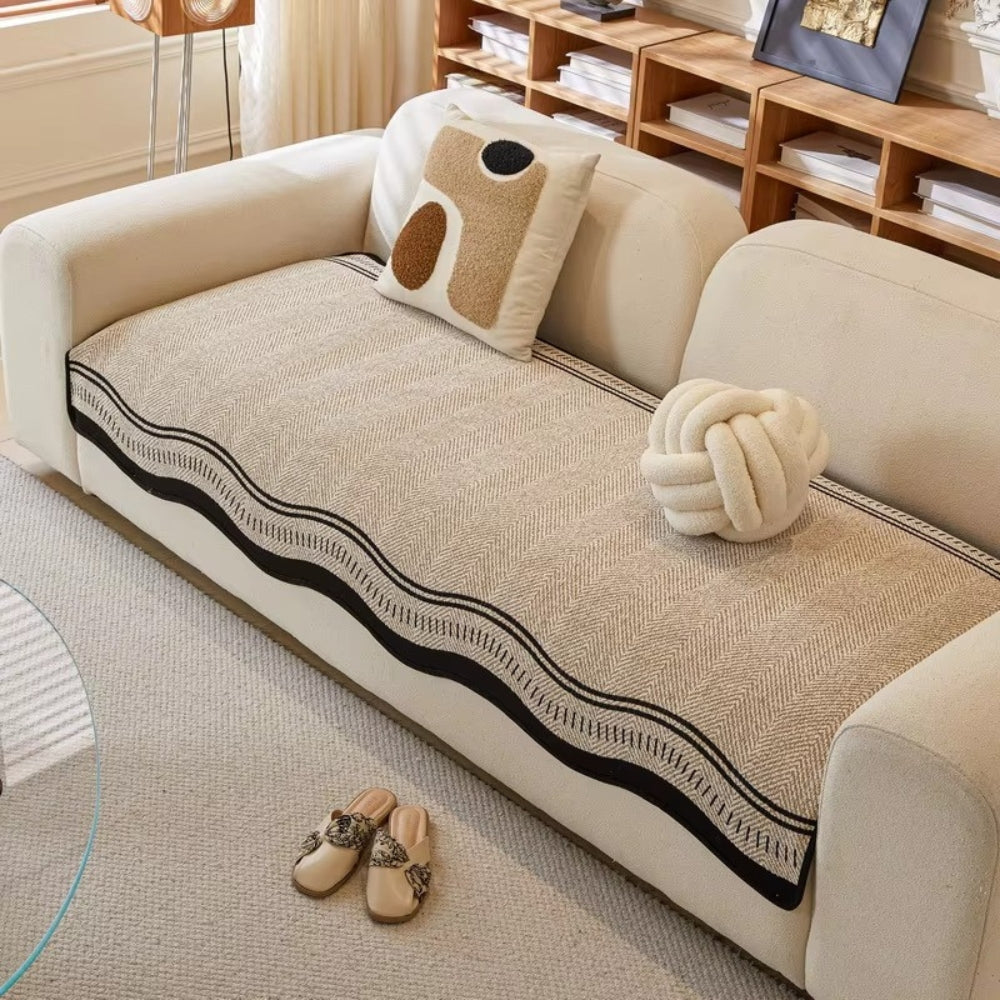 Wavy Non-Slip Sofa Cover - Modern Furniture Protection with Decorative Wave Edge | Sansoti