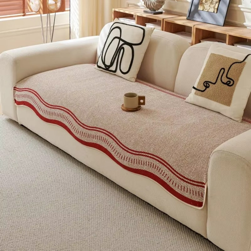Wavy Non-Slip Sofa Cover - Modern Furniture Protection with Decorative Wave Edge | Sansoti