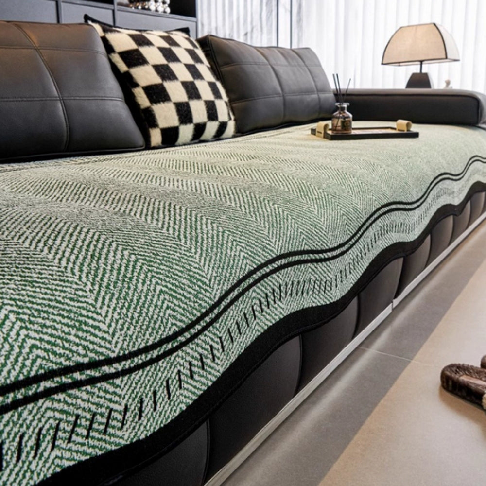 Wavy Non-Slip Sofa Cover - Modern Furniture Protection with Decorative Wave Edge | Sansoti