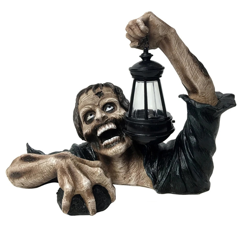 Resin Zombie Garden Statue with Lantern for Halloween Outdoor Garden Patio Decoration Waterproof Horror | Sansoti