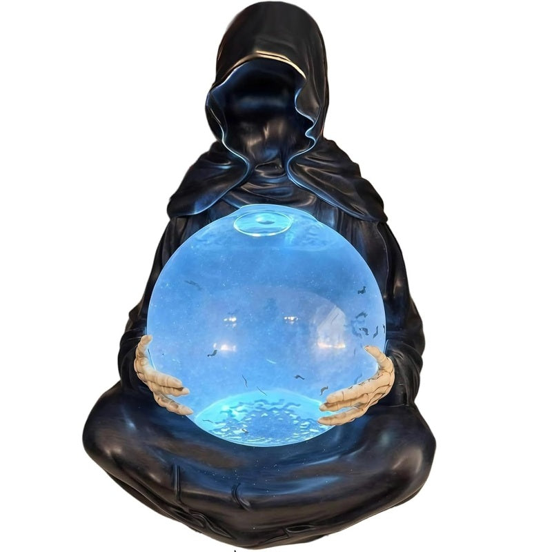 Mystical Grim Reaper Crystal Ball Decoration Gothic Halloween Tabletop Figurine Illuminated Ghostly Atmosphere Horror Decoration | Sansoti