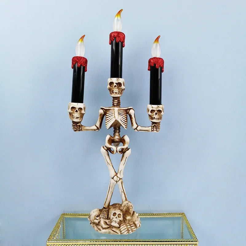 LED Skull Candle Holder with Flameless Candle, Gold-Colored Halloween Decoration, Gothic Interior Mood Lighting | Sansoti