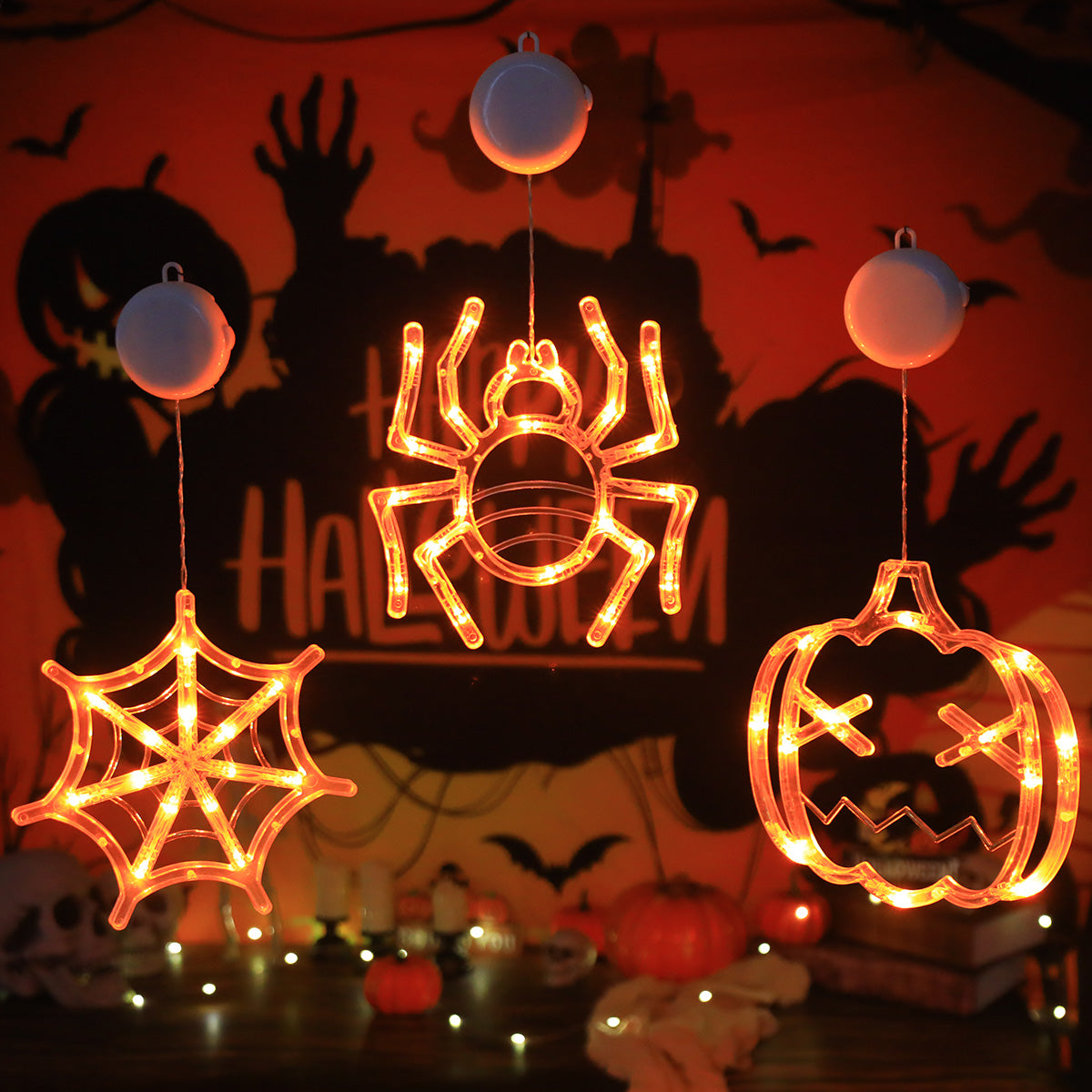 Halloween LED Slingerverlichting op Batterij met Vleermuis Spook Pompoen Motieven Sfeervolle Feestdecoratie | Sansoti