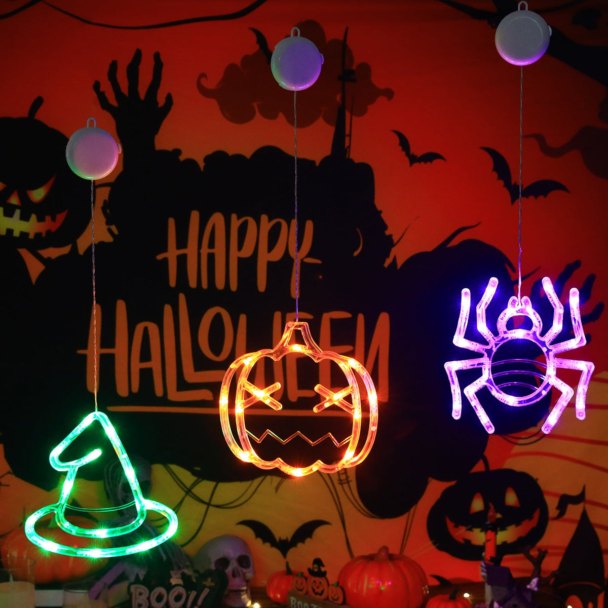 Halloween LED Slingerverlichting op Batterij met Vleermuis Spook Pompoen Motieven Sfeervolle Feestdecoratie | Sansoti