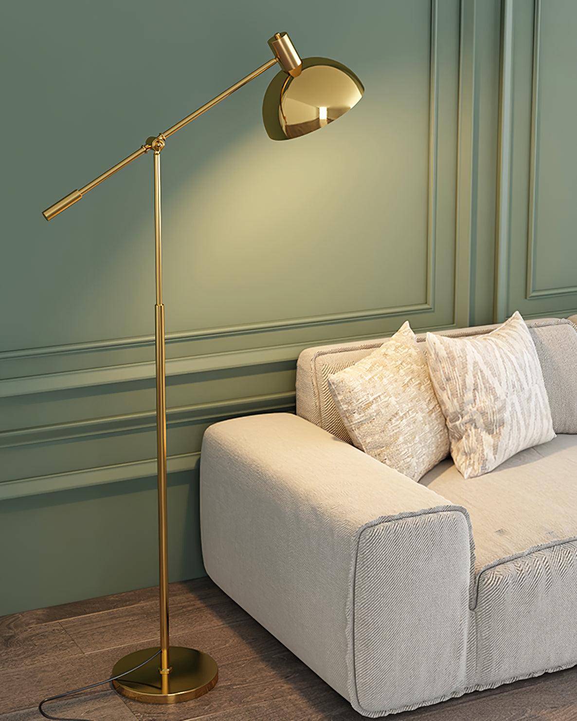 Lampadaire moderne avec bras doré 88 cm | Lampadaire en métal avec tête réglable | Lampadaire de lecture industriel salon chambre | Sansoti