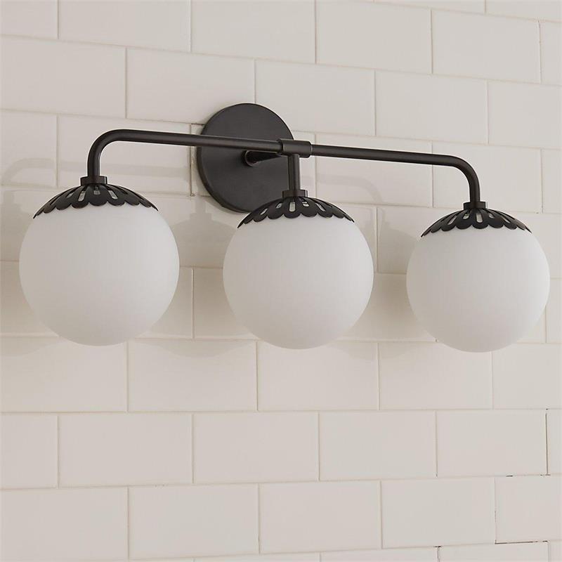 Art Deco Wall Lamp with Flower Shade and Glass Globe – Design Wall Lighting in Brass, Black, or Nickel for Living Room and Bathroom | Sansoti