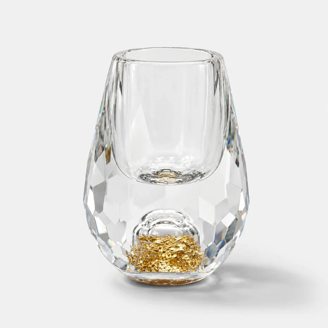 Handgeschliffenes Schnapsglas mit Goldfolienbasis, 15 ml, Kristallglas, Schnapsgläschen für Spirituosen, Wodka und Whisky, Bar | Sansoti