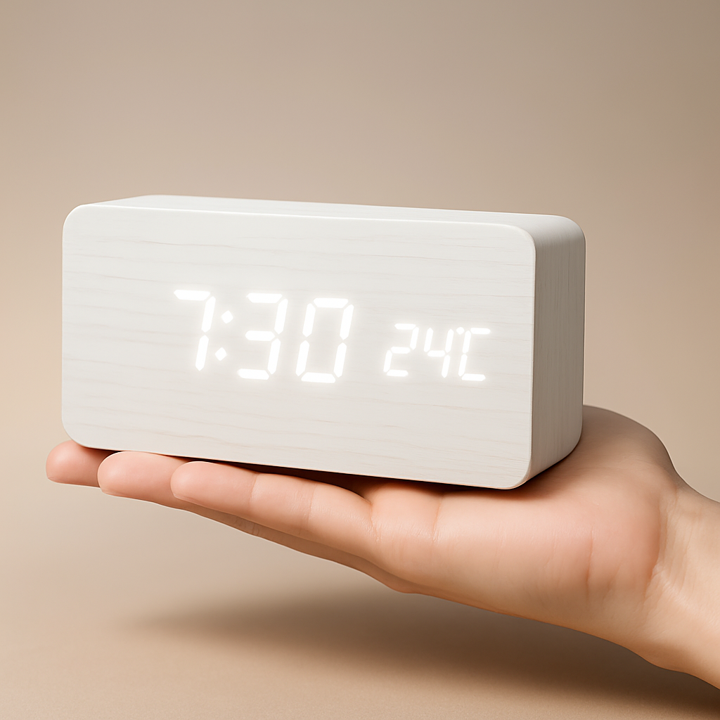 Digital LED Clock Wood Triangle Modern Design Alarm USB Dimmable Display Table Clock Bedroom Office | Sansoti