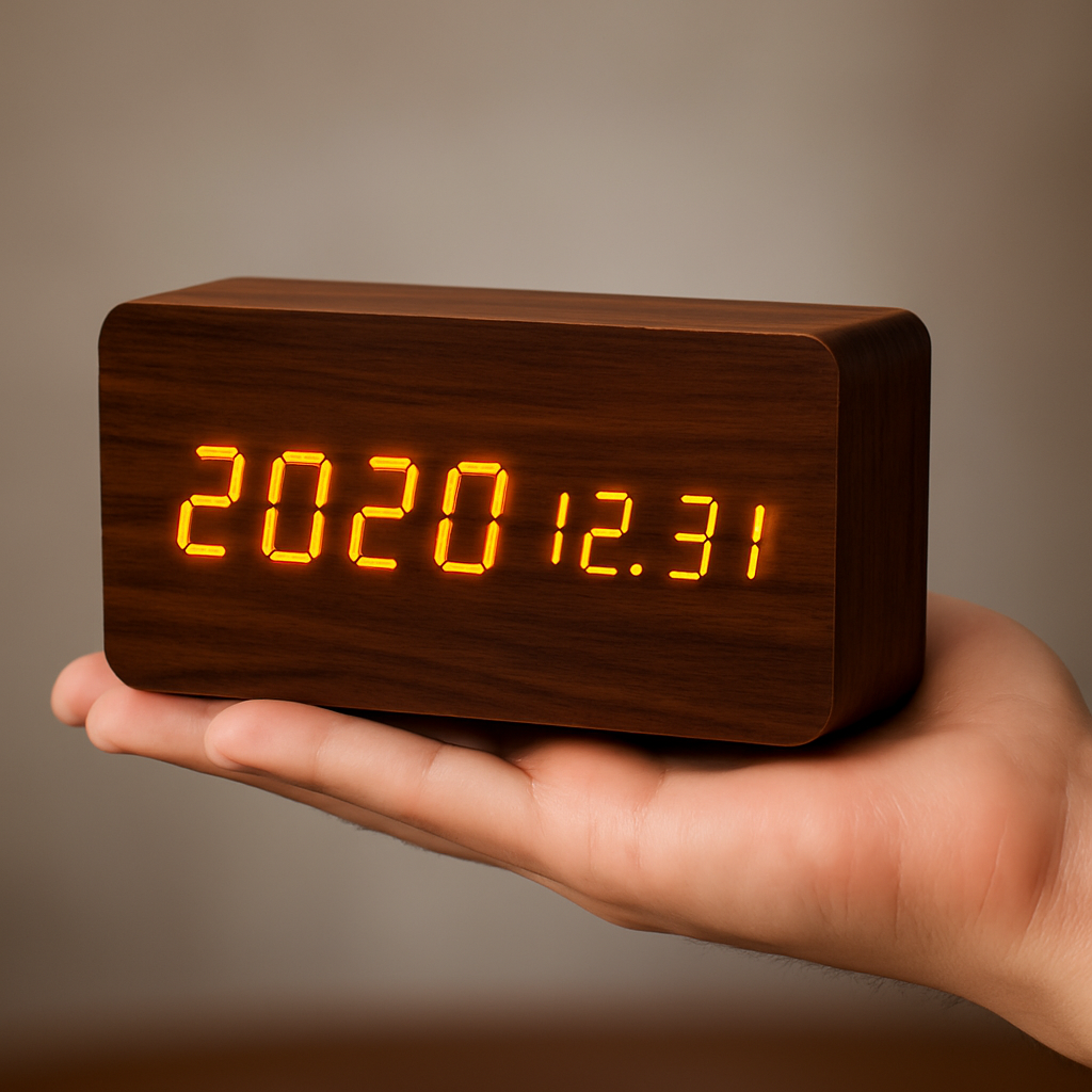 Digital LED Clock Wood Triangle Modern Design Alarm USB Dimmable Display Table Clock Bedroom Office | Sansoti