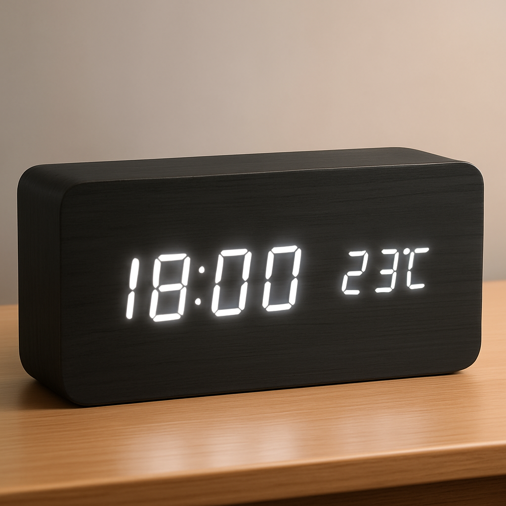 Digital LED Clock Wood Triangle Modern Design Alarm USB Dimmable Display Table Clock Bedroom Office | Sansoti
