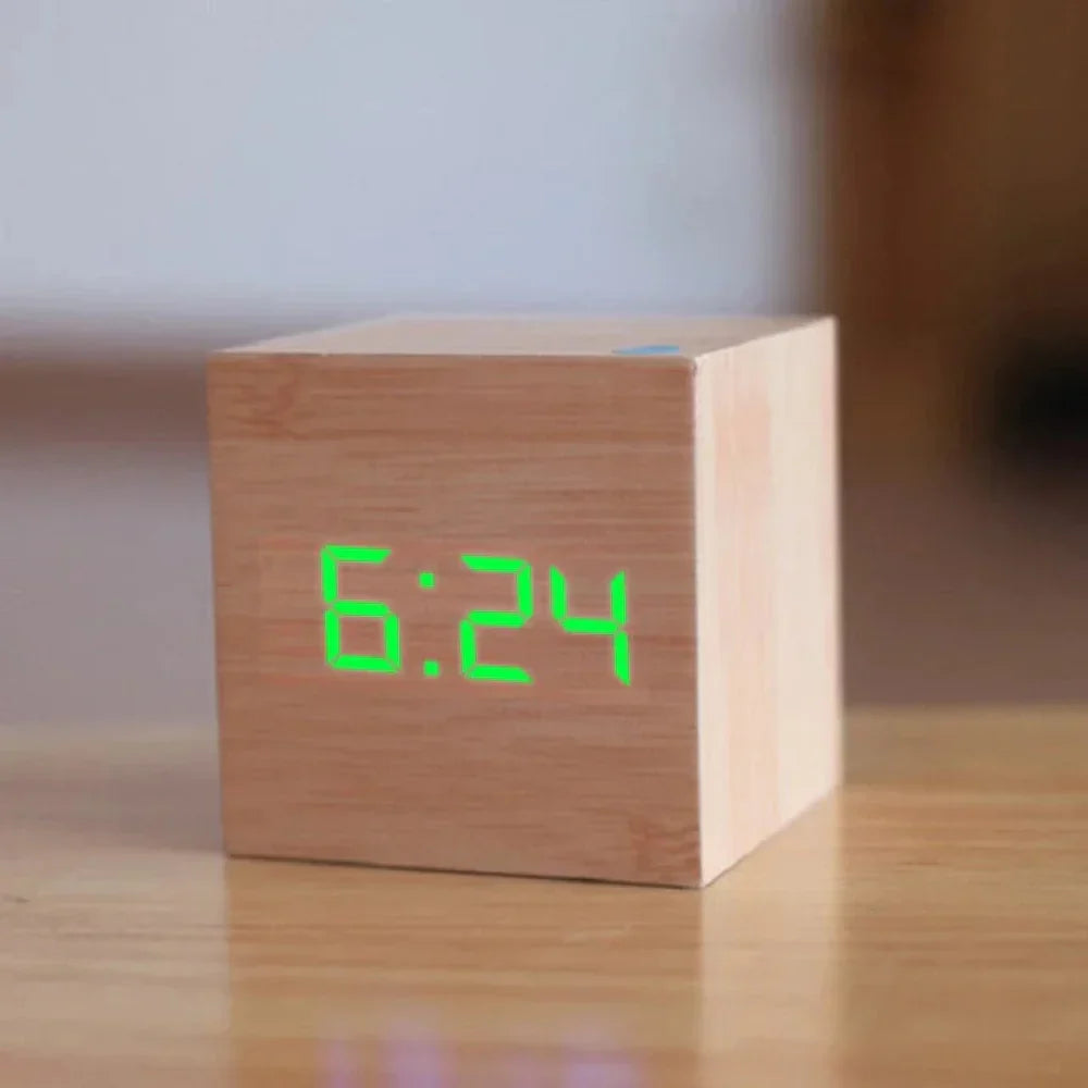 Compact LED Alarm Clock Cube with Temperature Display, Night Mode, and Alarm Function for Bedroom Desk | Sansoti