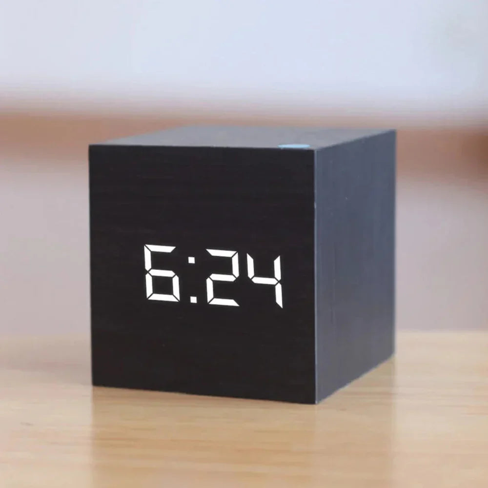 Compact LED Alarm Clock Cube with Temperature Display, Night Mode, and Alarm Function for Bedroom Desk | Sansoti