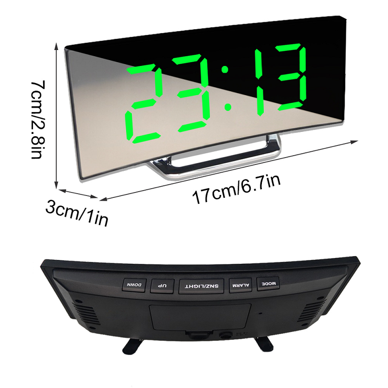 Digital LED Mirror Alarm Clock with Curved Display and Automatic Dimming | CurveClock | Modern Alarm Clock with Day and Night Mode for Bedroom and Office | Sansoti