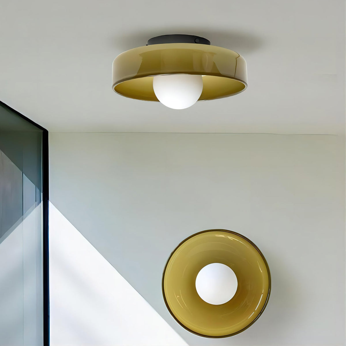 Disc Orb Ceiling Lamp – Modern Glass Lampshade Round Scandinavian Design Brass Base 3 Light Points Warm Light Living Room Bedroom Dining Room | Sansoti