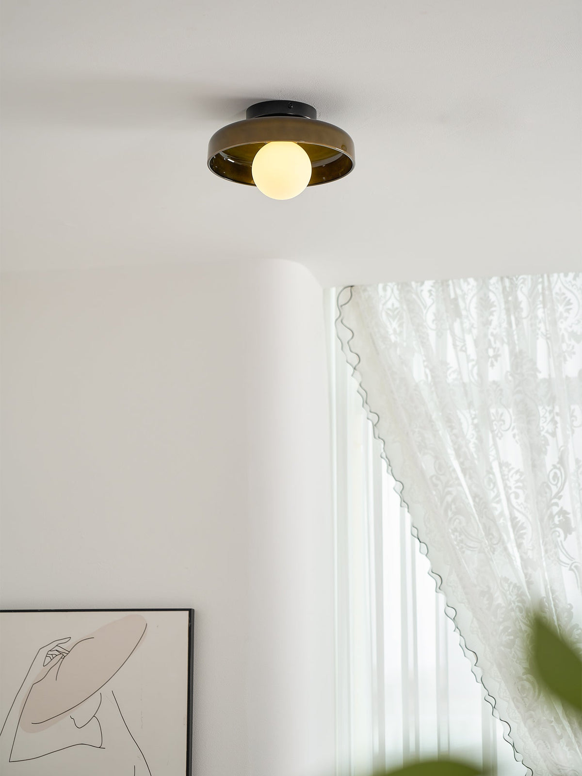 Disc Orb Ceiling Lamp – Modern Glass Lampshade Round Scandinavian Design Brass Base 3 Light Points Warm Light Living Room Bedroom Dining Room | Sansoti