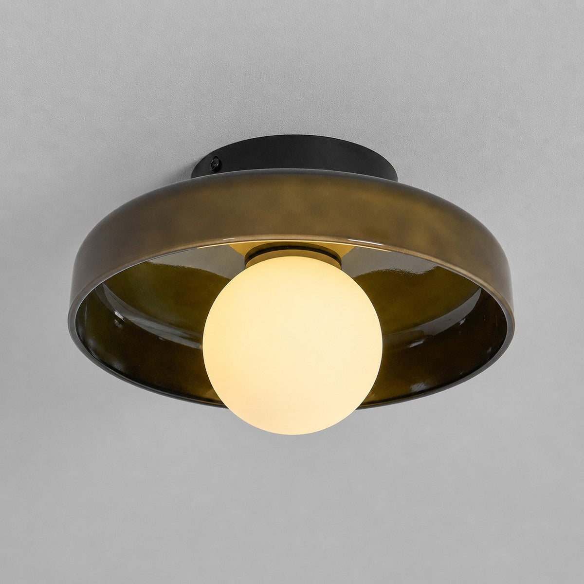 Disc Orb Ceiling Lamp – Modern Glass Lampshade Round Scandinavian Design Brass Base 3 Light Points Warm Light Living Room Bedroom Dining Room | Sansoti