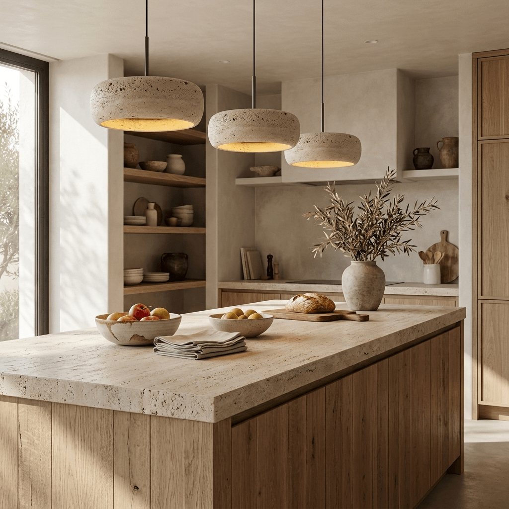 Travertijn Hanglamp Donut met Geïntegreerde LED Warm Wit Dimbaar Natuursteen Design Sfeerverlichting | Sansoti
