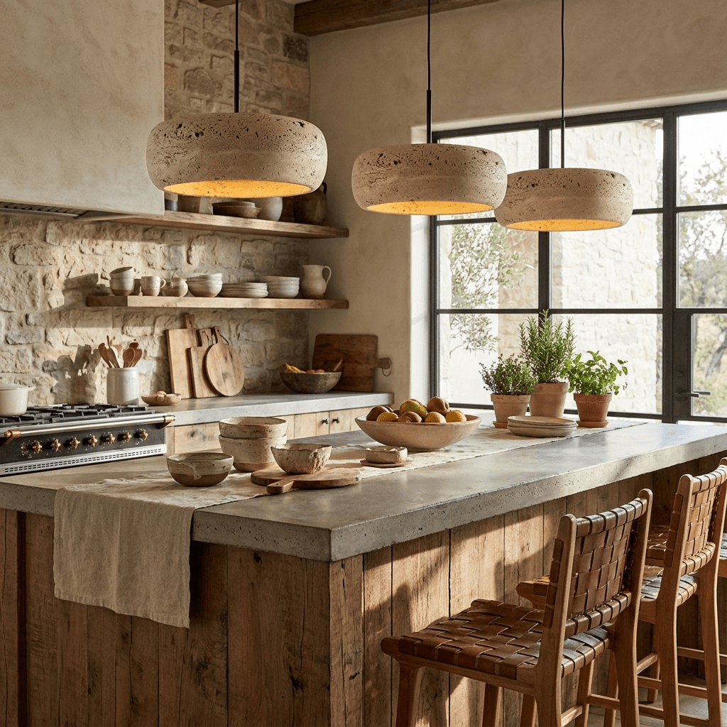 Travertijn Hanglamp Donut met Geïntegreerde LED Warm Wit Dimbaar Natuursteen Design Sfeerverlichting | Sansoti