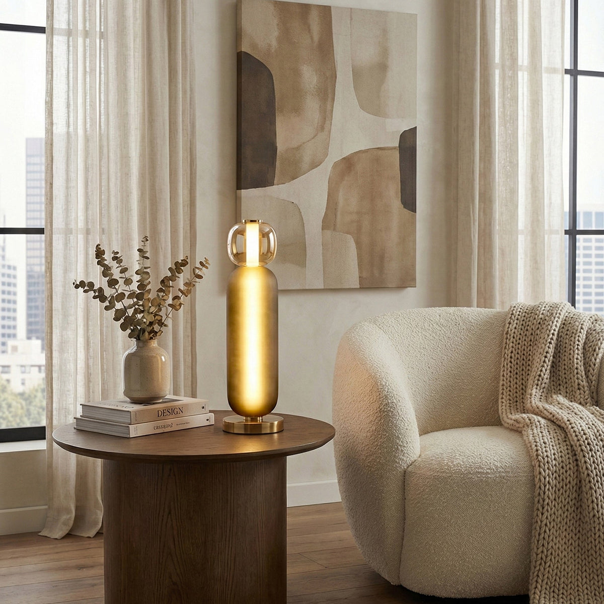 Glas-Tischlampe mit goldenem Fuß – Modernes Design mit farbigen Kappen – 15-53 cm | Sansoti