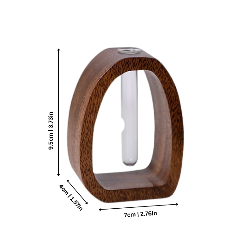 Glass Vase with Wooden Stand Hydroponic Plant Holder Modern Scandinavian Design Walnut Decorative | Sansoti