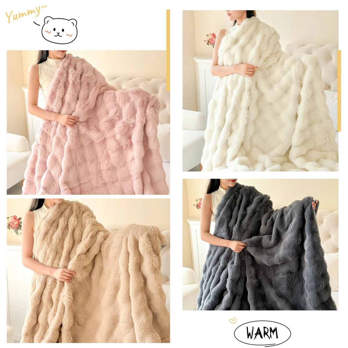 Sansoti - Plaid en polaire double couche en fausse fourrure de lapin – Confort ultime doux et chaud