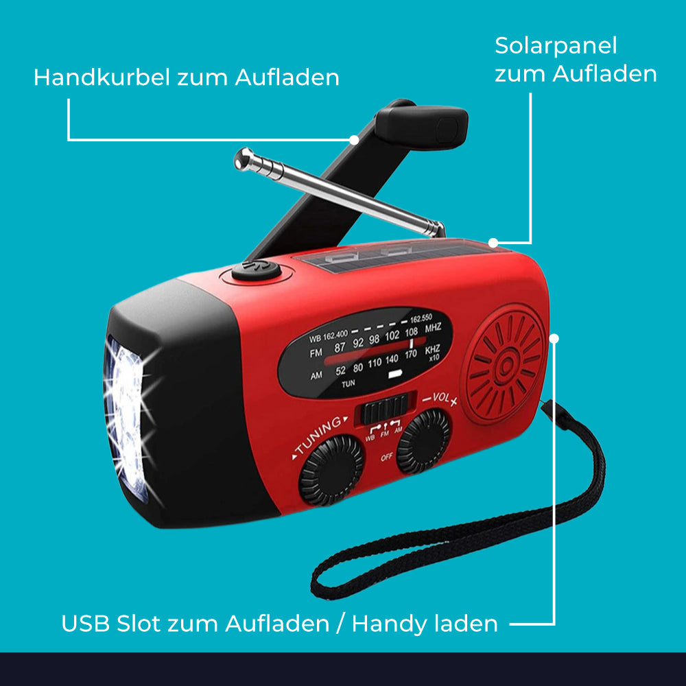 Notfallradio mit Handkurbel und Solarpanel für Stromausfall | Sansoti