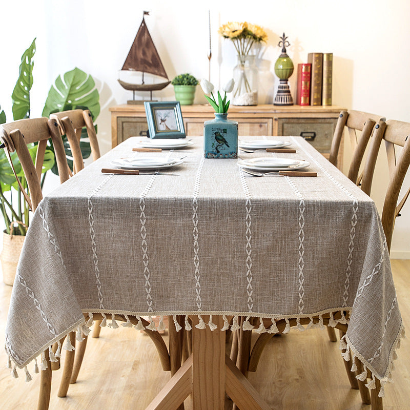 Cotton Linen Striped Tablecloth Brushed Edge Rectangular Dining Table Kitchen Parties Scandinavian Stylish | Sansoti