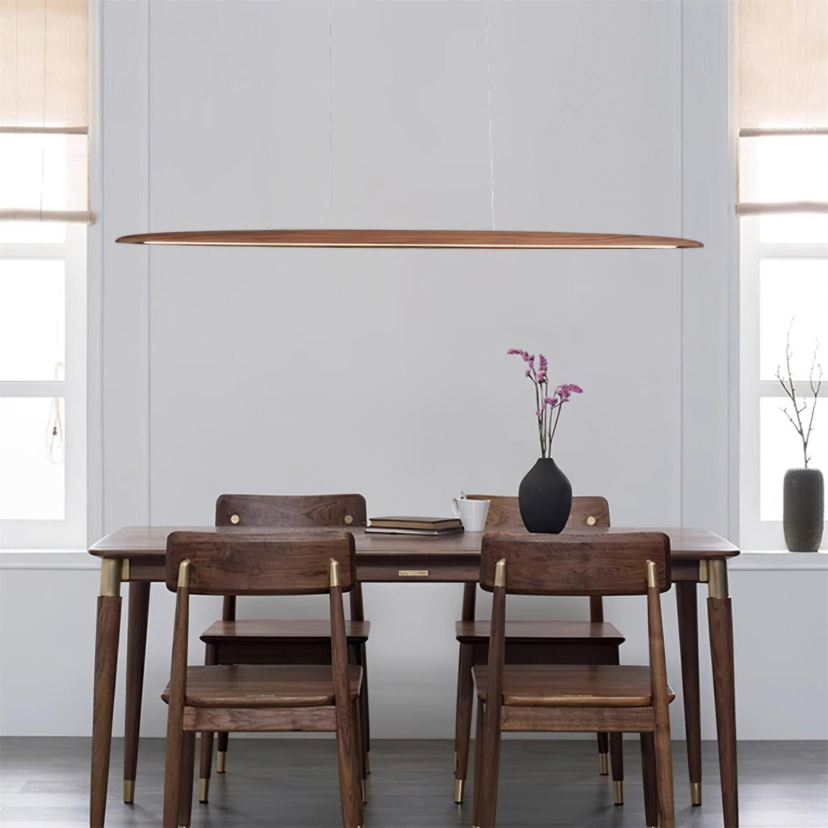 LED hanglamp hout lineair warm wit eettafel woonkamer kantoor minimalistisch Japandi design dimbaar keuken eiland verlichting | Sansoti
