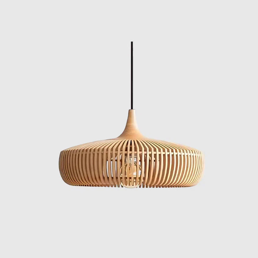 Holz-Pendelleuchte Ø43 cm Japandi-Stil Natürlich E27 Esstisch Wohnzimmer Schlafzimmer Skandinavisches Design | Sansoti