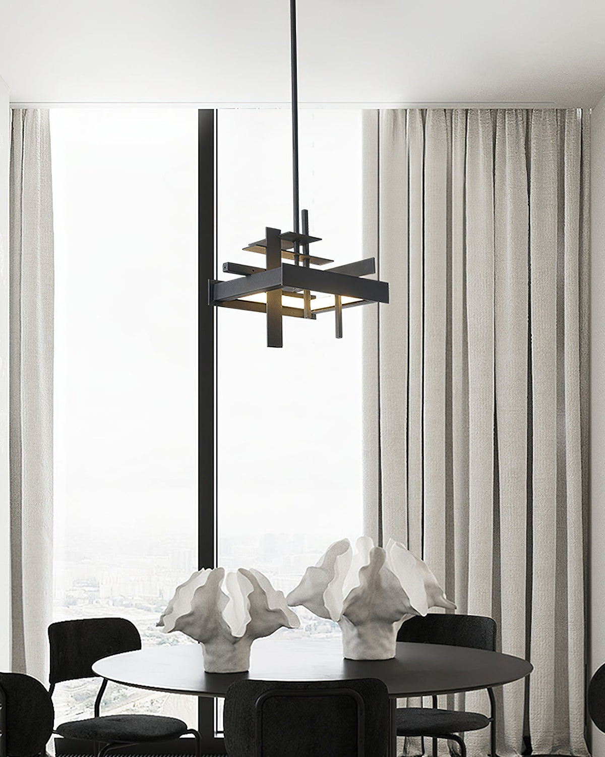 Planar Pendant Lamp Black Metal LED Integrated Modern Abstract Design Dining Table Lighting | Sansoti
