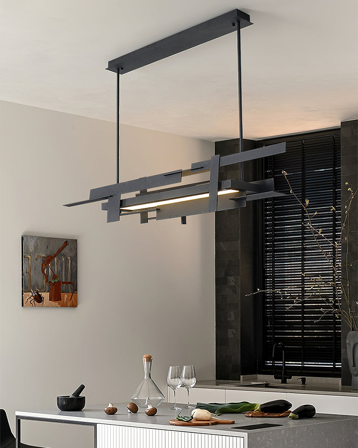 Planar Pendant Lamp Black Metal LED Integrated Modern Abstract Design Dining Table Lighting | Sansoti