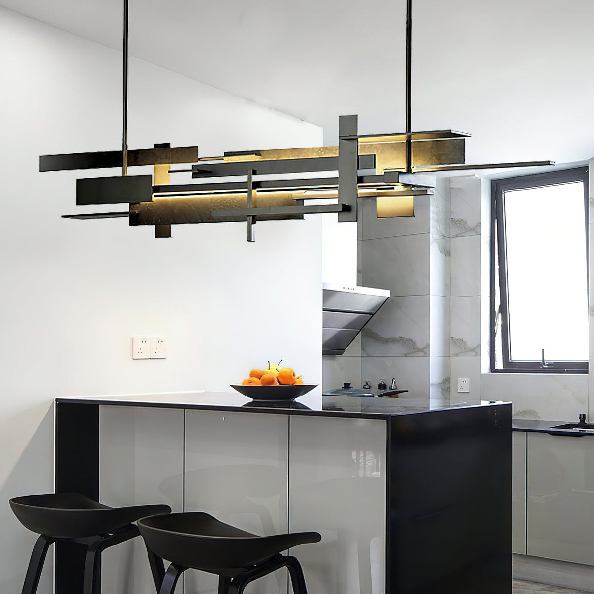 Planar Pendant Lamp Black Metal LED Integrated Modern Abstract Design Dining Table Lighting | Sansoti