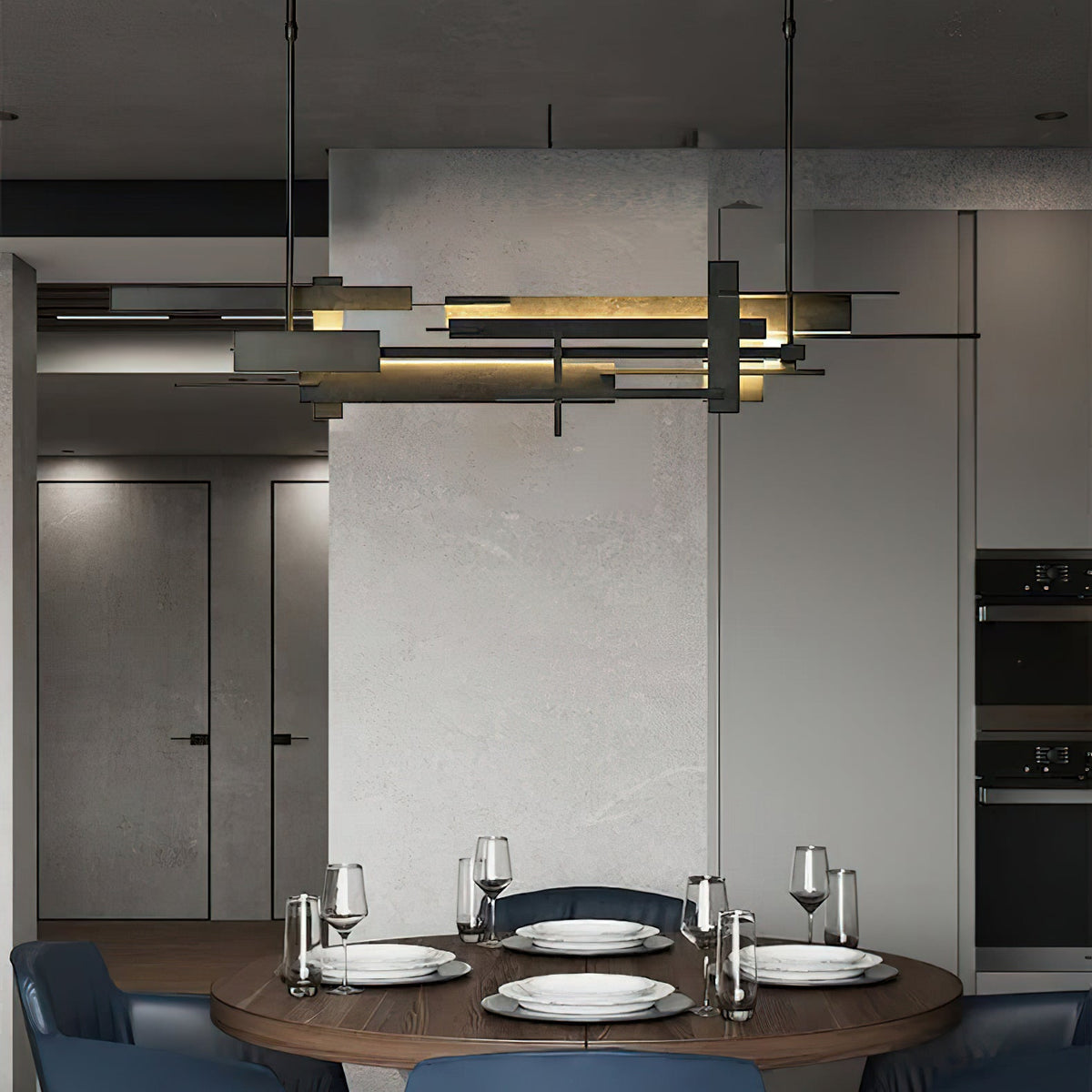 Planar Pendant Lamp Black Metal LED Integrated Modern Abstract Design Dining Table Lighting | Sansoti