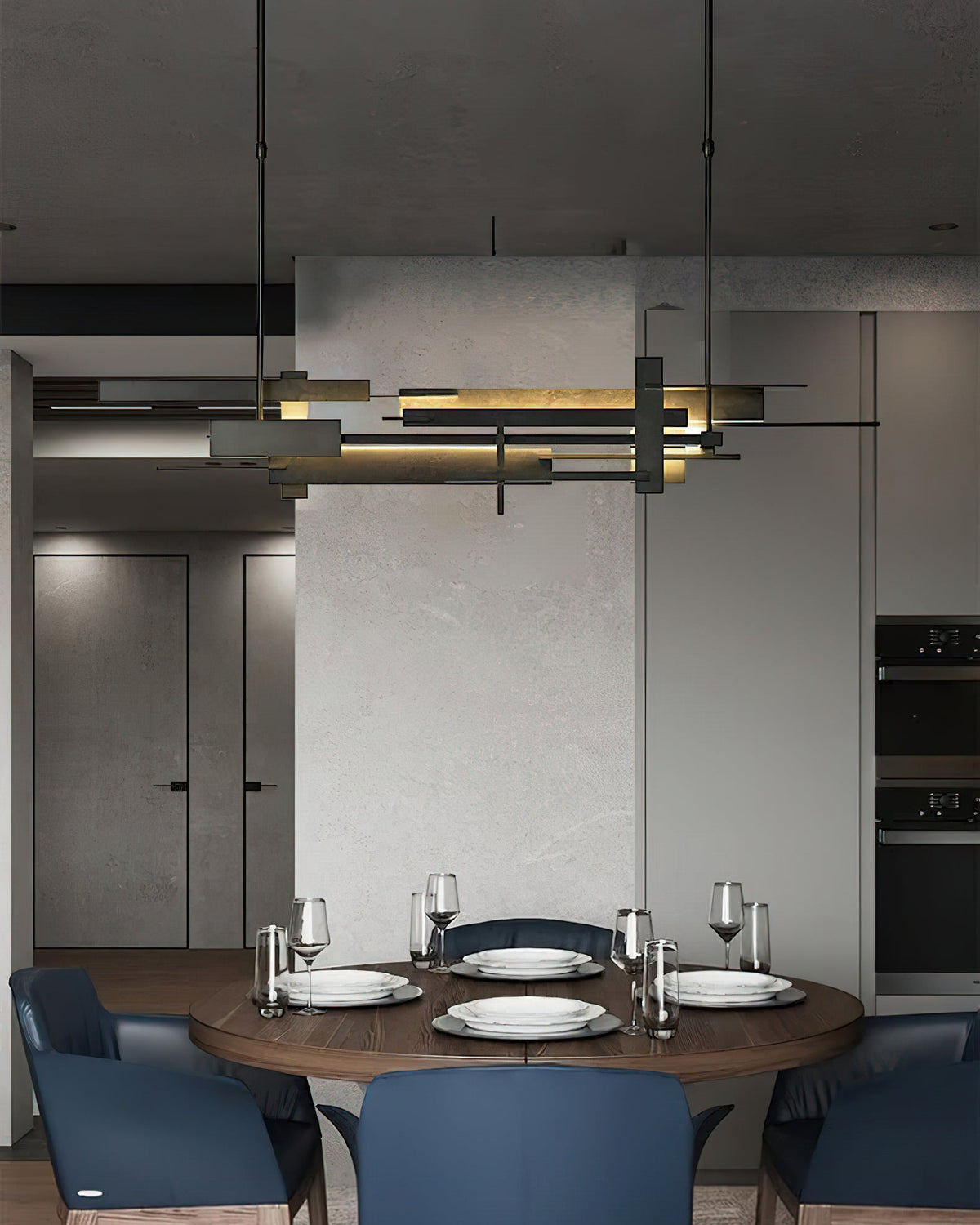 Planar Pendant Lamp Black Metal LED Integrated Modern Abstract Design Dining Table Lighting | Sansoti