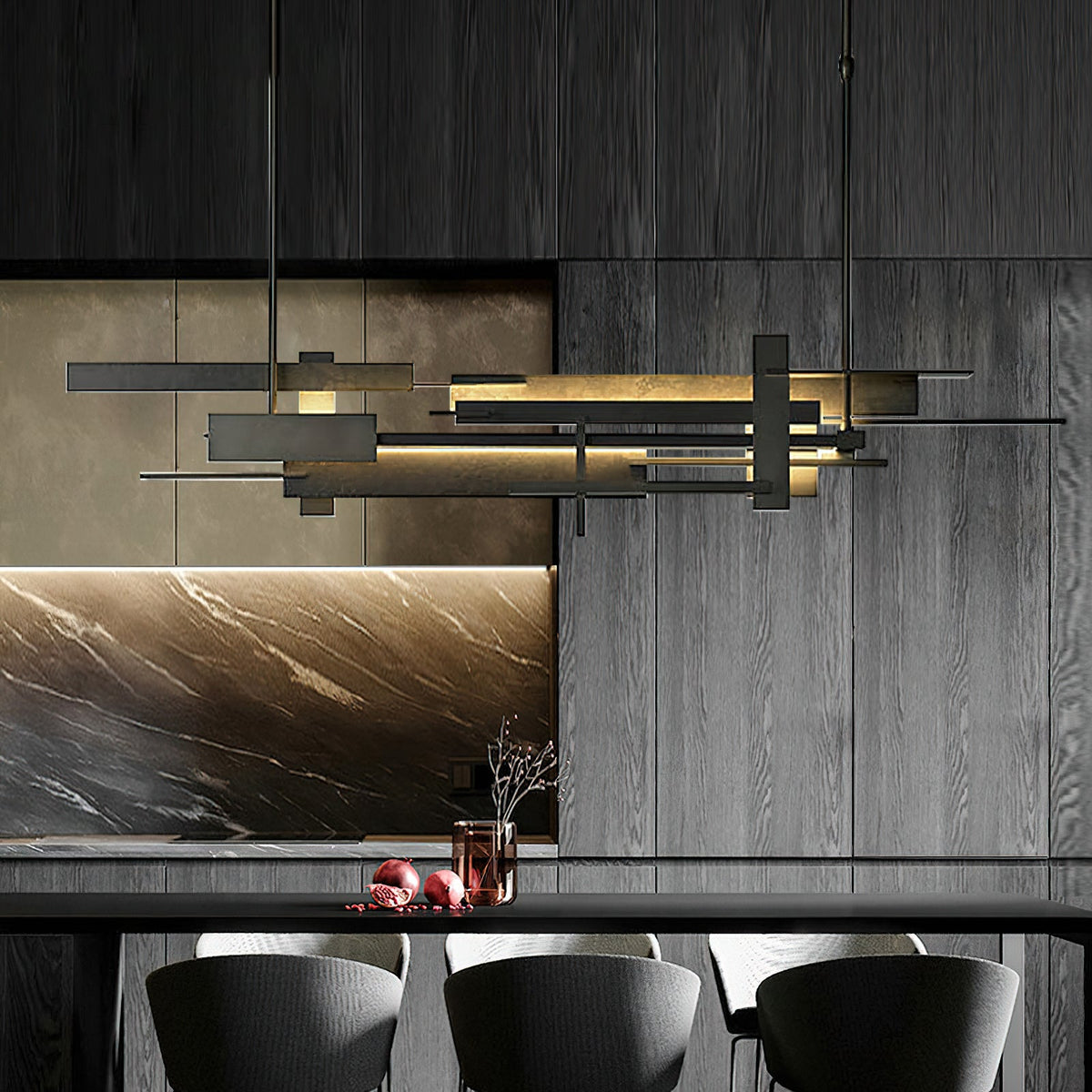 Planar Pendant Lamp Black Metal LED Integrated Modern Abstract Design Dining Table Lighting | Sansoti