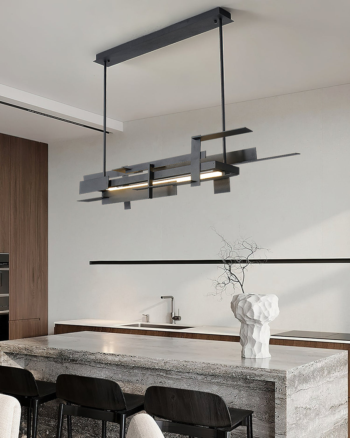 Planar Pendant Lamp Black Metal LED Integrated Modern Abstract Design Dining Table Lighting | Sansoti