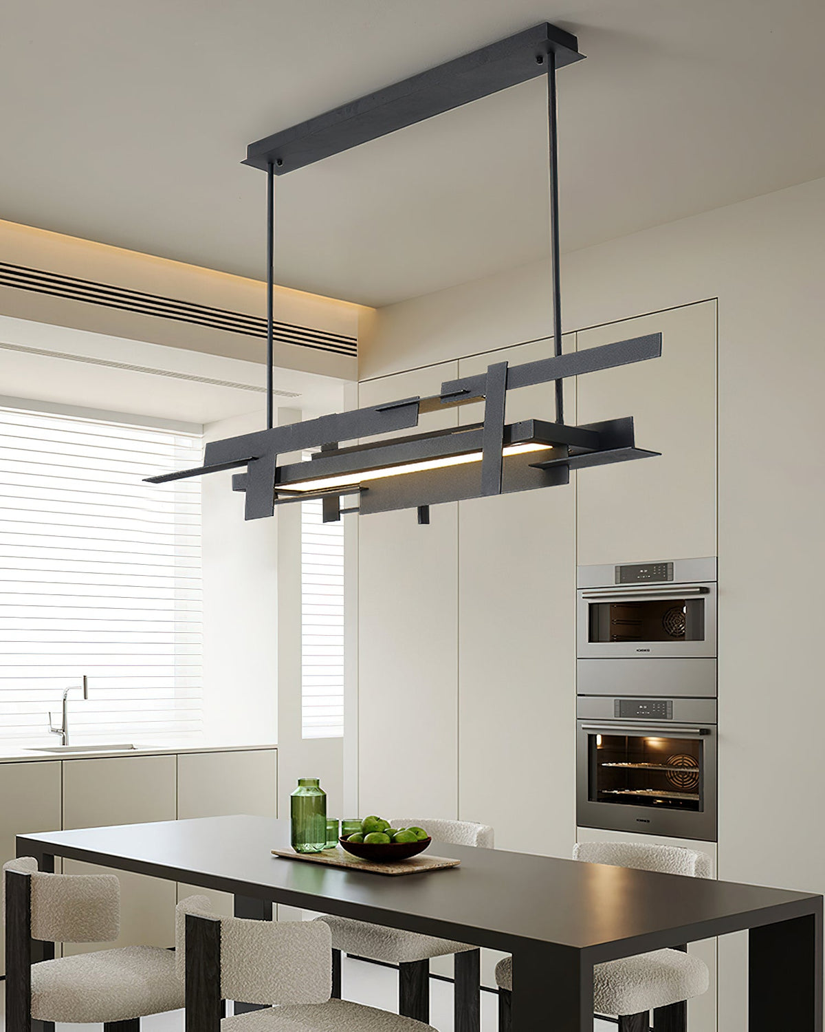 Planar Pendant Lamp Black Metal LED Integrated Modern Abstract Design Dining Table Lighting | Sansoti