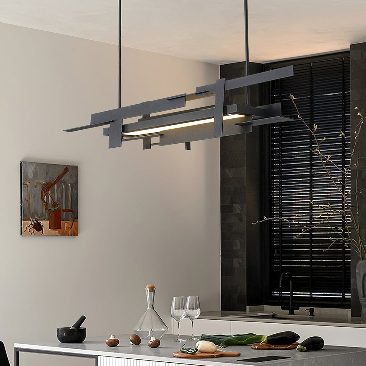 Planar Pendant Lamp Black Metal LED Integrated Modern Abstract Design Dining Table Lighting | Sansoti