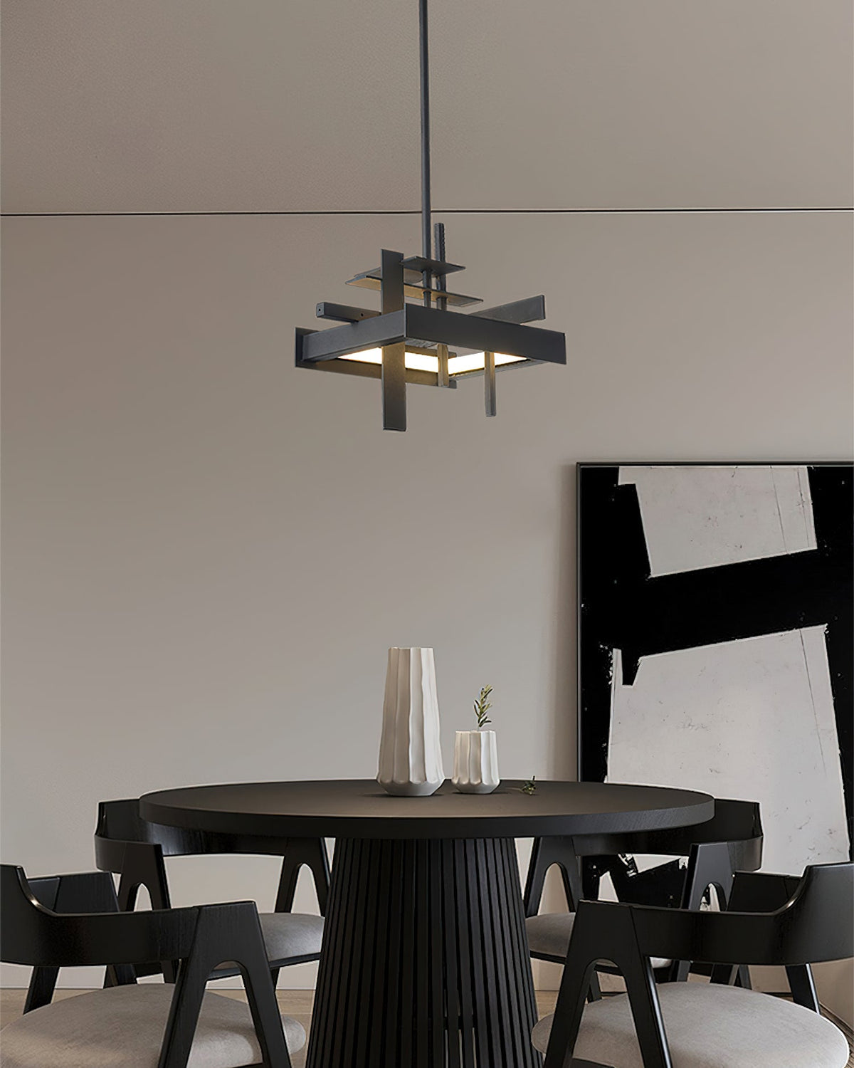 Planar Pendant Lamp Black Metal LED Integrated Modern Abstract Design Dining Table Lighting | Sansoti