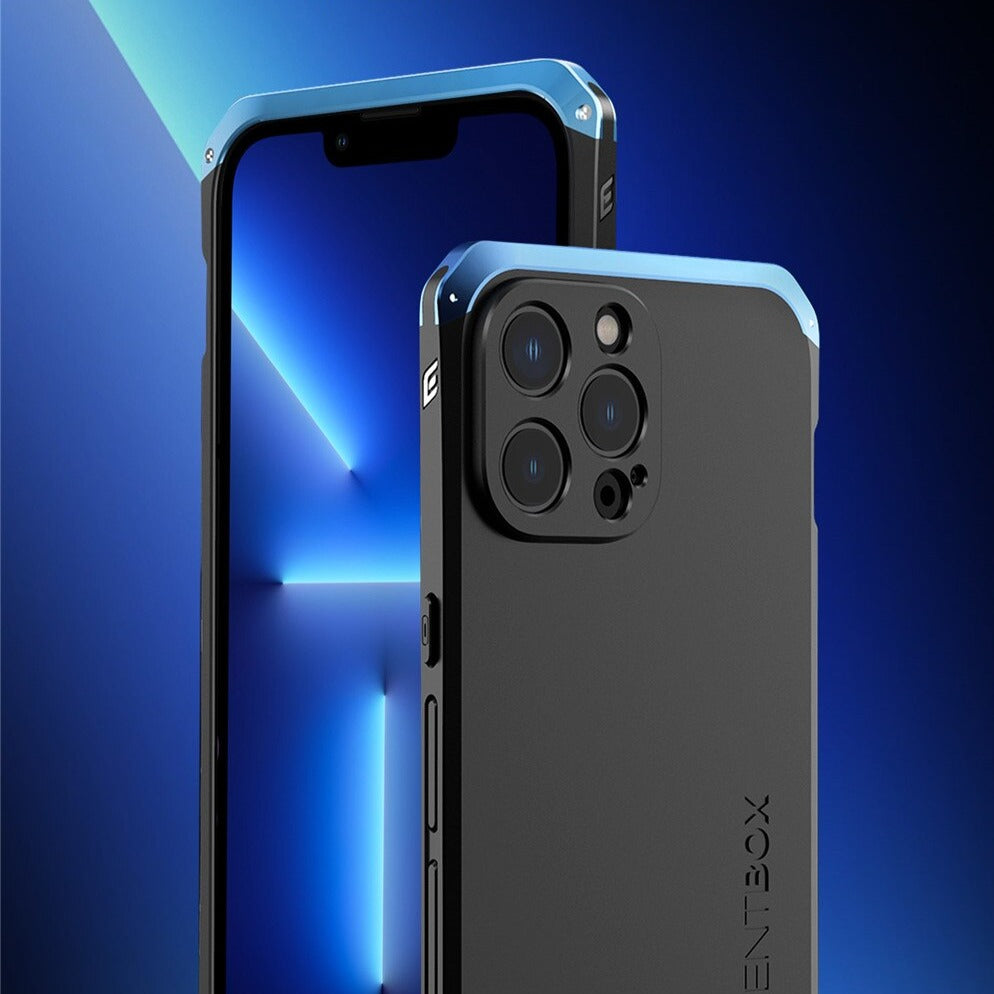 Metallische Panzerhülle für iPhone 14, 15 und 16 Pro Max, sturzsicher, mit Kameraschutz, fingerabdruckresistent und stoßfest | Sansoti