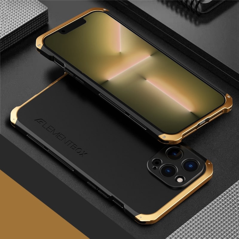 Metallische Panzerhülle für iPhone 14, 15 und 16 Pro Max, sturzsicher, mit Kameraschutz, fingerabdruckresistent und stoßfest | Sansoti