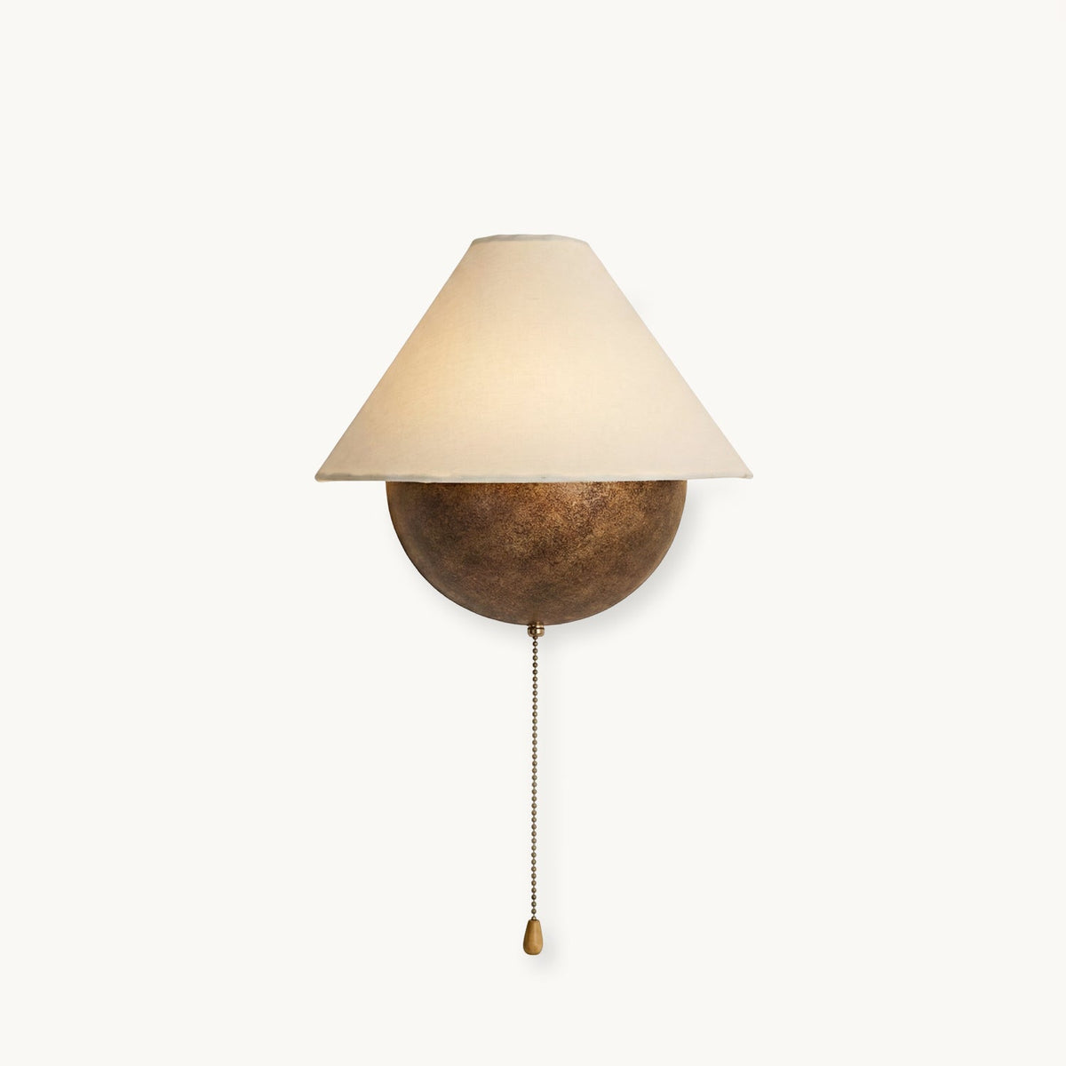 Half-Sphere Wall Lamp with Fabric Shade – Brass Pull Switch & Handcrafted Iron for Bedroom and Reading Nook | Sansoti