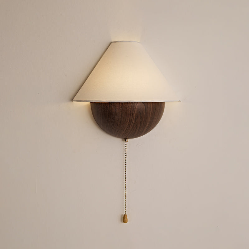 Half-Sphere Wall Lamp with Fabric Shade – Brass Pull Switch & Handcrafted Iron for Bedroom and Reading Nook | Sansoti