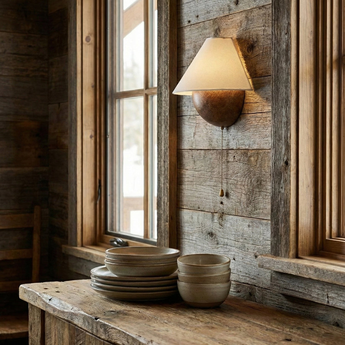 Half-Sphere Wall Lamp with Fabric Shade – Brass Pull Switch & Handcrafted Iron for Bedroom and Reading Nook | Sansoti