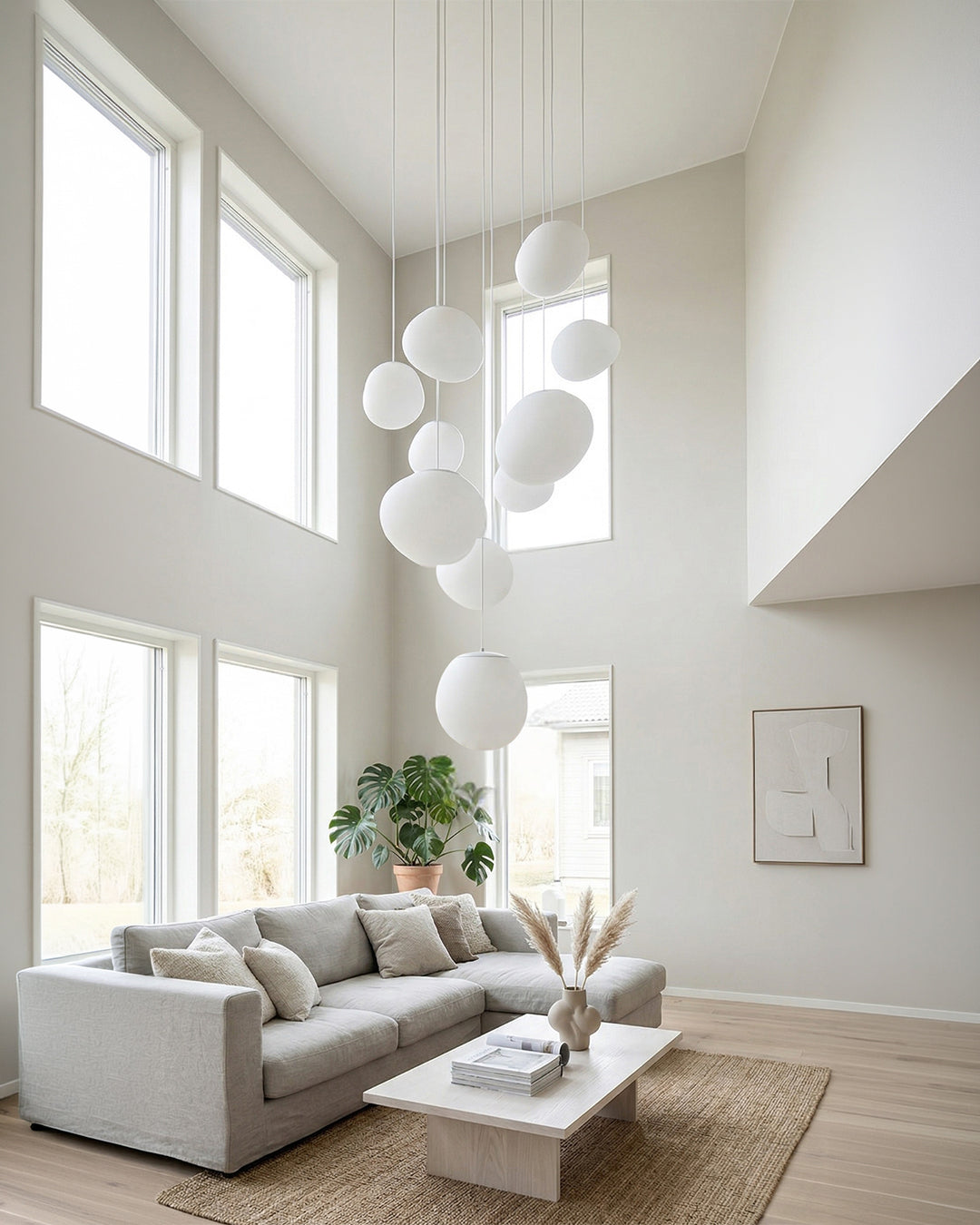 Suspension en verre laitonné soufflé bouche – Design moderne minimaliste avec lumière douce pour salle à manger et salon – 3 tailles disponibles – Blanc chaud 3000K | Sansoti