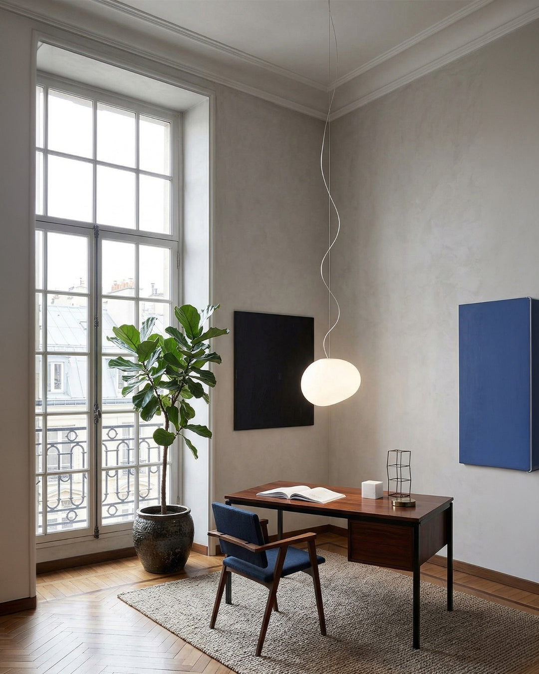 Suspension en verre laitonné soufflé bouche – Design moderne minimaliste avec lumière douce pour salle à manger et salon – 3 tailles disponibles – Blanc chaud 3000K | Sansoti